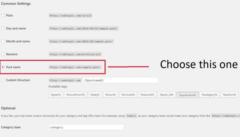 Choose post name in Permalinks - Webtopic