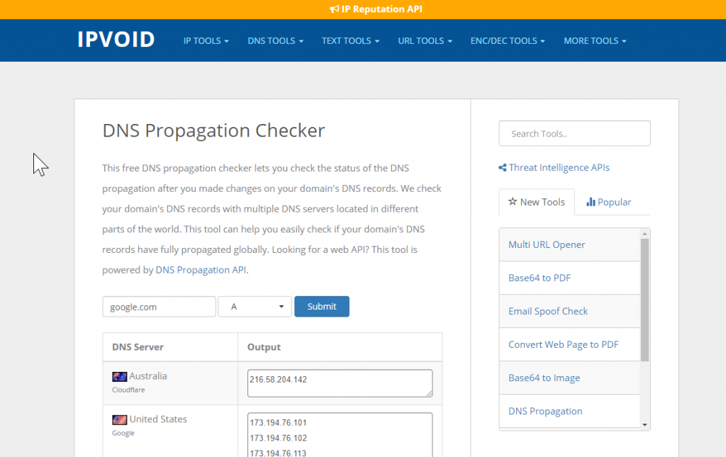 DNS Propagation Checker Tool